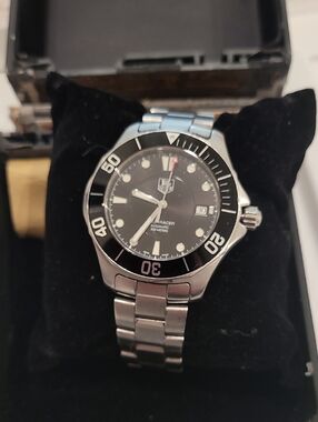 Tag Heuer Stainless Steel Watch with Black Dial and Bezel
